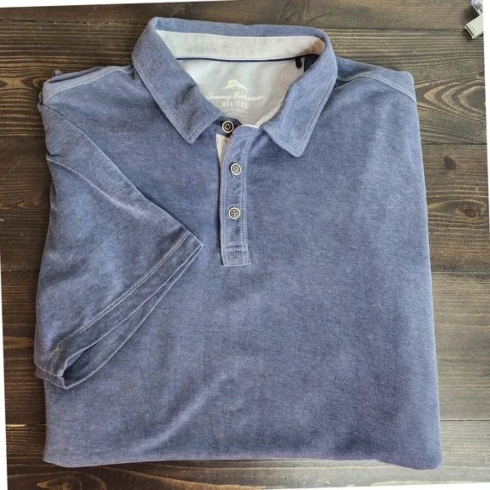 Tommy Bahama Polo Shirt Blue Men's XXL Tencel Blend Short Sleeve